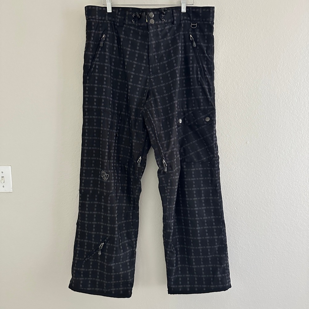 Morrow Snowboard Pants Mens XL Black Grid Print Waterproof Cargo Winter Ski